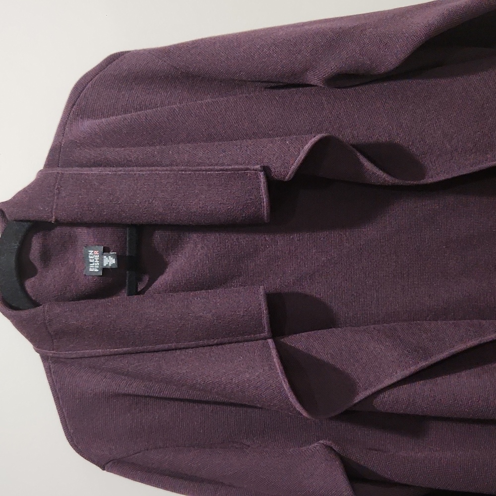 Eileen Fisher Deep Plum Knit Open Cardigan Top - Picture 5 of 12